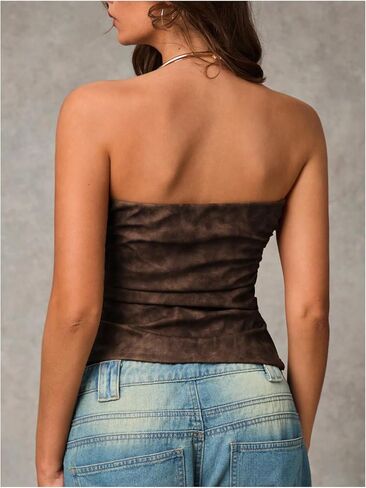 MakeMechic Women's Pu Leather Top Briteau Bandeau Party Party Tubs Tops in Kuwait