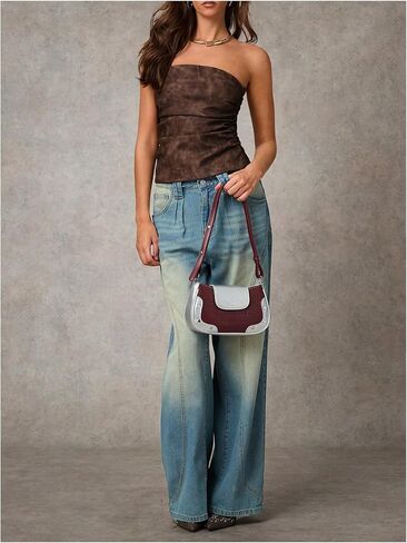 MakeMechic Women's Pu Leather Top Briteau Bandeau Party Party Tubs Tops in Kuwait