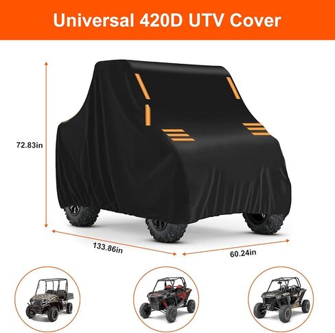 UTV Cover 420D Heavy Duty Quad 4 Wheeler Anti-UV Outdoor Storage Water-Resident for Maverick X3/RZR XP 1000/Commander 1000 2-3 Seater with Reflective Strips M in Saudi Arabia