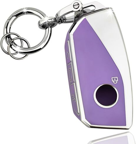 OLLEN Key Fob Cover with Ring, Fit for BMW 2023 2024 2025 New 5/7 Series 740i 760i X1 X5 X6 X7 XM IX IX3 I5 I7 etc, Full Protection Soft TPU Key Case, Black and Silver in Saudi Arabia