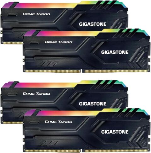 【RGB DDR4 RAM】GIGASTONE Game TURBO 32GB Kit (2x16GB)DDR4 3200MHz PC4-25600 CL16-18-18-40 Intel XMP 2.0 AMD Ryzen 1.35V UDIMM 288 Pin Unbuffered Non ECC High Performance Gaming Desktop Memory - Black in Saudi Arabia