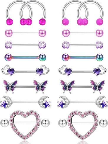 طائرة هليكوبتر 9pairs حلقات الحلمة للنساء 14G الصلب الجراحي حلقات لسان الحديد تشيكزيلا in Kuwait