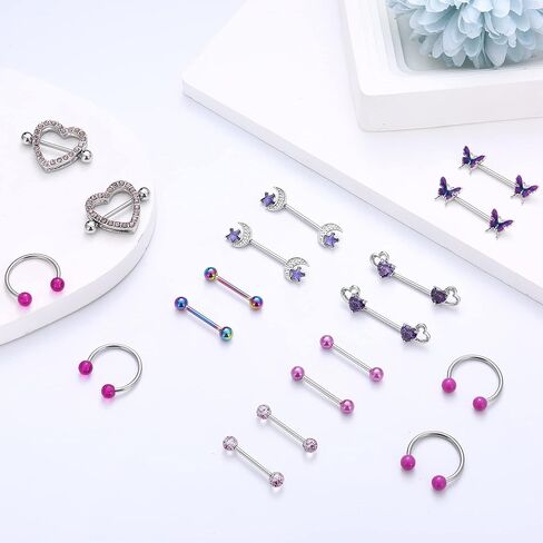 طائرة هليكوبتر 9pairs حلقات الحلمة للنساء 14G الصلب الجراحي حلقات لسان الحديد تشيكزيلا in Kuwait