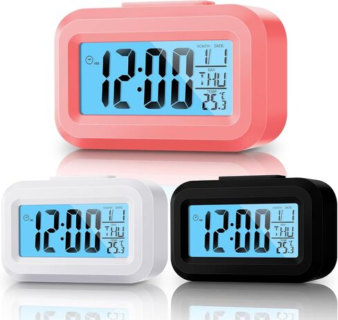 Highergo Digital Alarm Clock Large LCD Display, Simple Operation, Snooze Back Light, Time Date Month, Temperature Multifunction Clock for Bedrooms Office Travel Heavy Sleepers(Classic Colors,3 Pack) in Saudi Arabia