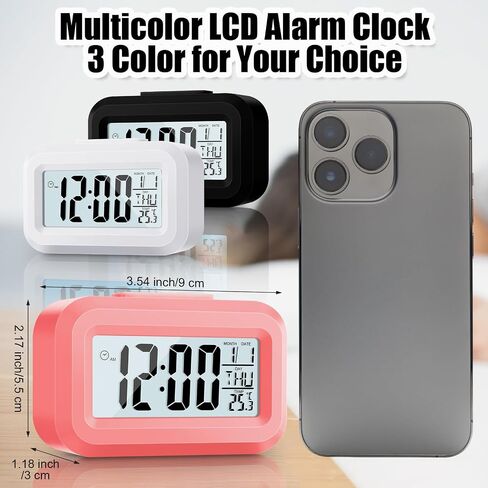 Highergo Digital Alarm Clock Large LCD Display, Simple Operation, Snooze Back Light, Time Date Month, Temperature Multifunction Clock for Bedrooms Office Travel Heavy Sleepers(Classic Colors,3 Pack) in Saudi Arabia