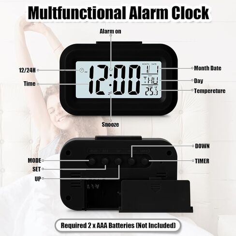 Highergo Digital Alarm Clock Large LCD Display, Simple Operation, Snooze Back Light, Time Date Month, Temperature Multifunction Clock for Bedrooms Office Travel Heavy Sleepers(Classic Colors,3 Pack) in Saudi Arabia