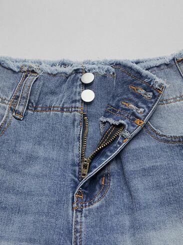 Flamingals Women's Denim Shorts Raw Hem Button Down Mid Rise Straight Leg Jean Shorts in Kuwait