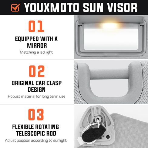 Youxmoto Grey Left Driver and Right Passenger Side Sun Visor with Light, Replacement for Nissan Pathfinder 2013-2018 / for Infiniti QX60 2014-2017/ for Infiniti JX35 2013, for 96401-9PB0A, 96400-9PB0A in Saudi Arabia