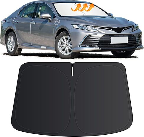 ل Toyota Camry Sun Shade 2018-2023 2024 Le Xle Hybrid Se Xse Sedan ، تغطي النافذة الأمامية للسيارة واقي Sun Visor ، وكتل قابلة للطي الأشعة فوق البنفسجية الزجاج الأمامي من أجل إكسسوارات تويوتا كامري in Kuwait