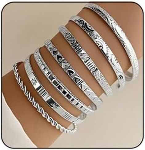 7Pcs Gold Bangle Bracelets for Women 14k Gold Plated Stackable Cuff Bracelet Set Simple Trendy Opening Cuff Bangle Bracelets Bracelet Minimalist Layering Jewelry Gift Set in Saudi Arabia