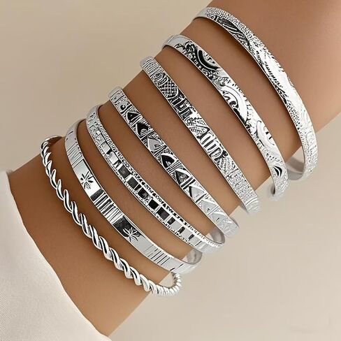 7Pcs Gold Bangle Bracelets for Women 14k Gold Plated Stackable Cuff Bracelet Set Simple Trendy Opening Cuff Bangle Bracelets Bracelet Minimalist Layering Jewelry Gift Set in Saudi Arabia
