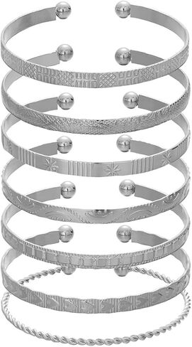 7Pcs Gold Bangle Bracelets for Women 14k Gold Plated Stackable Cuff Bracelet Set Simple Trendy Opening Cuff Bangle Bracelets Bracelet Minimalist Layering Jewelry Gift Set in Saudi Arabia