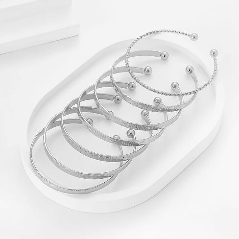 7Pcs Gold Bangle Bracelets for Women 14k Gold Plated Stackable Cuff Bracelet Set Simple Trendy Opening Cuff Bangle Bracelets Bracelet Minimalist Layering Jewelry Gift Set in Saudi Arabia