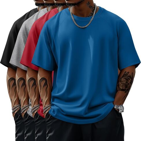 4 Pack Men's Big & Tall Short Sleeve Tees, Crew Neck Cotton Blend Shirts Moisture Wicking Gym Casual Tops Multipack in Saudi Arabia