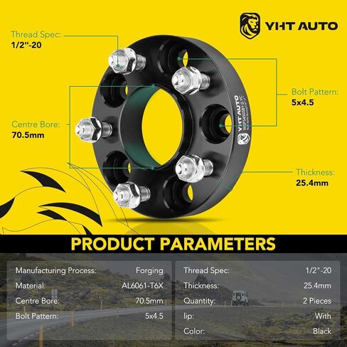 YHTAUTO 5x4.5 Hub Centric Wheel Spacers 1.25 Inch Fit Explorer, Edge, Mustang, Ranger, Aviator, Town Car, B2500, B3000, B4000, Mountaineer, 5 Lug 5x114.3mm Tire Spacers 1/2"-20 Studs, 70.5mm Hub Bore in Saudi Arabia