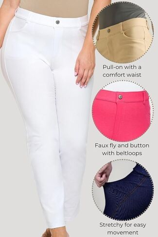 iconoflash women jeggings مع 4 جيب سحب الجيب على مستقيمة جين طماق مع حلقات الحزام (متوفرة بحجم زائد) in Kuwait