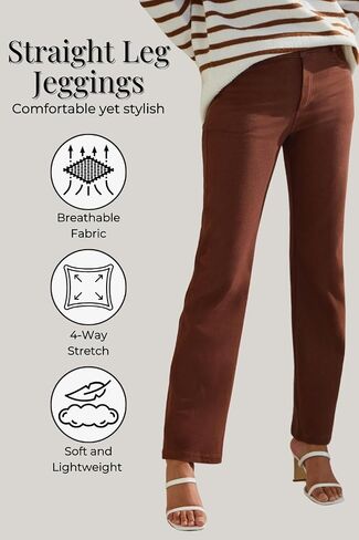iconoflash women jeggings مع 4 جيب سحب الجيب على مستقيمة جين طماق مع حلقات الحزام (متوفرة بحجم زائد) in Kuwait