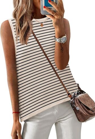 Zeagoo Womensless Tops Tops Summer Tank Top 2025 Crew Neck عرضة فضفاضة فضفاضة قمصان الربيع بلوزات الشاطئ in Kuwait