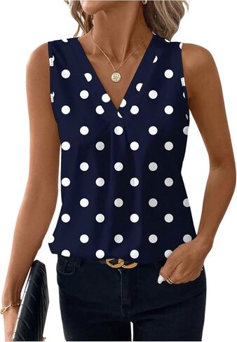 SOLY HUX Women's Casual Polka Dots Tank Tops Summer V Neck Sleeveless Tunic Shirts Office Work Blouse in Kuwait