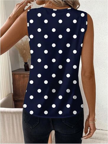 SOLY HUX Women's Casual Polka Dots Tank Tops Summer V Neck Sleeveless Tunic Shirts Office Work Blouse in Kuwait