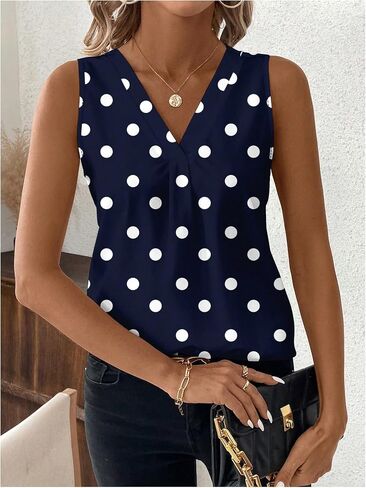 SOLY HUX Women's Casual Polka Dots Tank Tops Summer V Neck Sleeveless Tunic Shirts Office Work Blouse in Kuwait