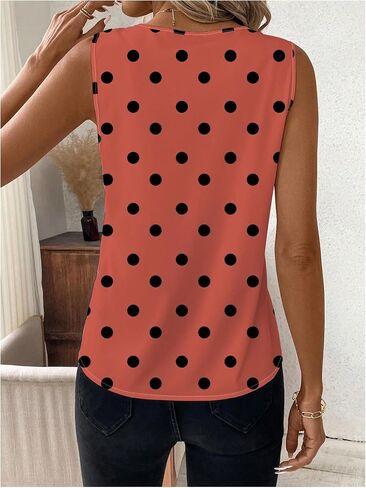 SOLY HUX Women's Casual Polka Dots Tank Tops Summer V Neck Sleeveless Tunic Shirts Office Work Blouse in Kuwait