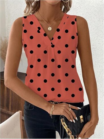 SOLY HUX Women's Casual Polka Dots Tank Tops Summer V Neck Sleeveless Tunic Shirts Office Work Blouse in Kuwait