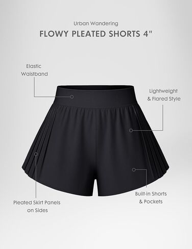 Womens 2 in 1 Flowy Athletic Shorts Pleated Skort Flared A-Line with Pockets 4" Built in Shorts for Tennis Running in Saudi Arabia