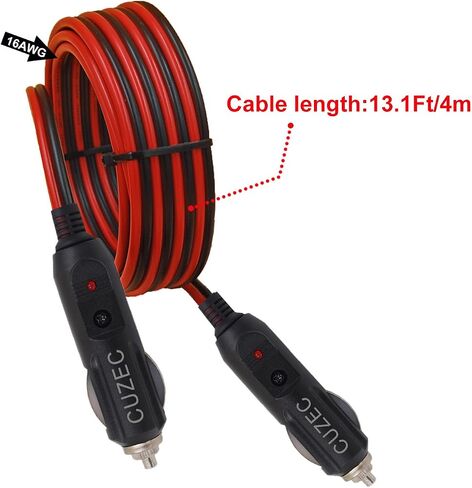CUZEC Heavy-Duty 15A 4.9ft / 1.5m 16 AWG Male to Male Cigarette Lighter Plug Charger Cord with LED Indicator and 15A Fuse Protection on Both Plugs (CU10140B) in Saudi Arabia