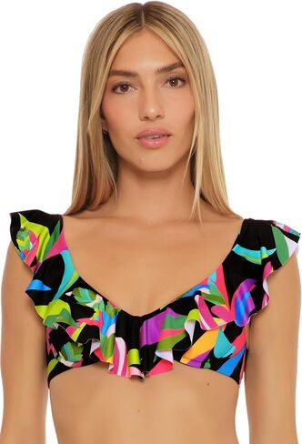 Trina Turk Women's Birds of Paradise Underwire Ruffle Bikini Top, Floral Print, Adjustable, Tie Back, Swimwear Separates in Saudi Arabia