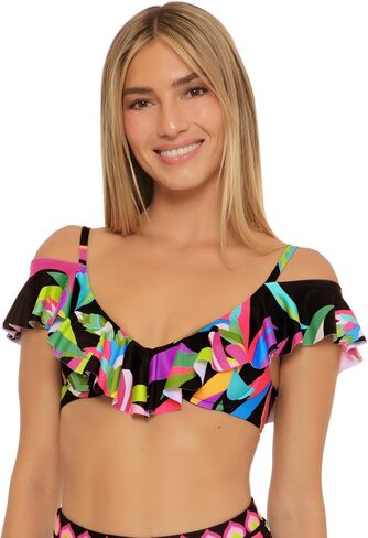 Trina Turk Women's Birds of Paradise Underwire Ruffle Bikini Top, Floral Print, Adjustable, Tie Back, Swimwear Separates in Saudi Arabia