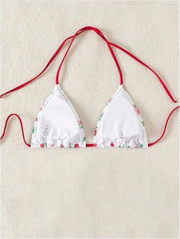 WDIRARA Women's Cute Cherry Graphic Triangle Bikini Tops Halter Micro Swimsuit Top in Kuwait