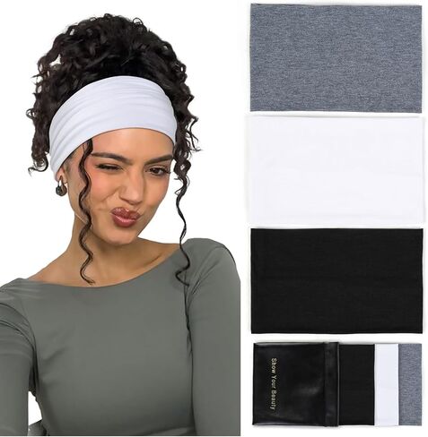 Huachi Bandana Headbands for Women Non Slip, Thick Womens Headbands Boho Elastic Hair Bands for Women's Hair, Stretchy Sweat Headband for Workout Running Working in Saudi Arabia