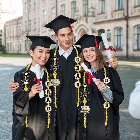 تخرج Leis Decorations 2025 - شريط التخرج المزدوج المصنوع يدويًا مع دبابيس بريق له له تهانينا لكلية هدايا الخريجين (Blue & Gold) in Saudi Arabia