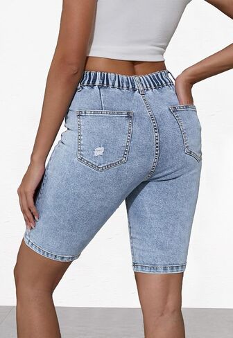 Summer Jean Shorts for Women Elastic High Waisted Ripped Casual Bermuda Shorts Mom Short in Saudi Arabia