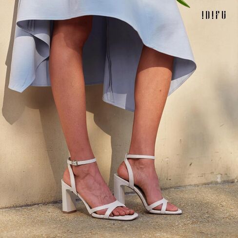 IDIFU IN3 Strappy Heels for Women Low Short Block Chunky Heeled Sandals Square Open Toe Cross Toe Straps Wedding Prom Graduation Dress Shoes Comfortable Cute Trendy Casual Ankle Strap Heels in Saudi Arabia