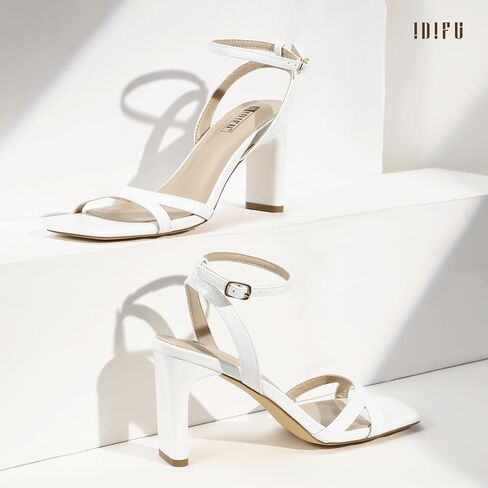IDIFU IN3 Strappy Heels for Women Low Short Block Chunky Heeled Sandals Square Open Toe Cross Toe Straps Wedding Prom Graduation Dress Shoes Comfortable Cute Trendy Casual Ankle Strap Heels in Saudi Arabia