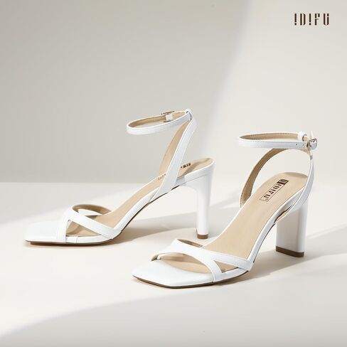 IDIFU IN3 Strappy Heels for Women Low Short Block Chunky Heeled Sandals Square Open Toe Cross Toe Straps Wedding Prom Graduation Dress Shoes Comfortable Cute Trendy Casual Ankle Strap Heels in Saudi Arabia