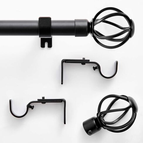 jinchan Black Curtain Rods for Windows 18 to 45 Inch, 1 Inch Diameter Adjustable Heavy Duty Outdoor Curtain Rod with Twisted Cage Finials, Single in Saudi Arabia