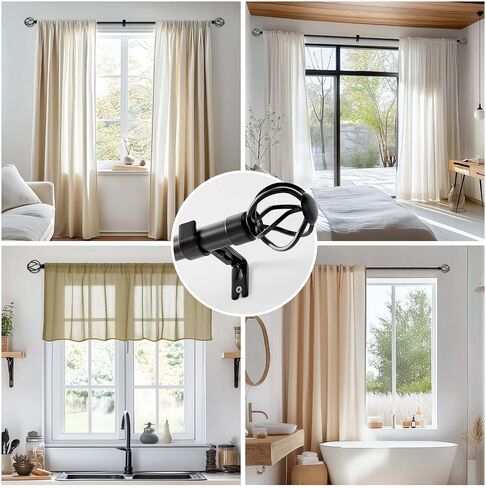 jinchan Black Curtain Rods for Windows 18 to 45 Inch, 1 Inch Diameter Adjustable Heavy Duty Outdoor Curtain Rod with Twisted Cage Finials, Single in Saudi Arabia