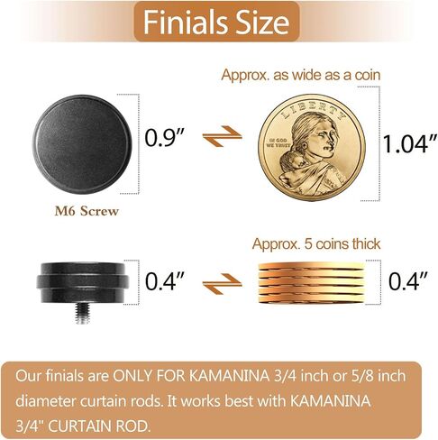 KAMANINA Bronze Replacement Finials for 3/4 or 5/8 Inch Curtain Rods, Modern Drapery Rod Finials with M6 Standard Screws, End Cap Style,2 Pack in Kuwait