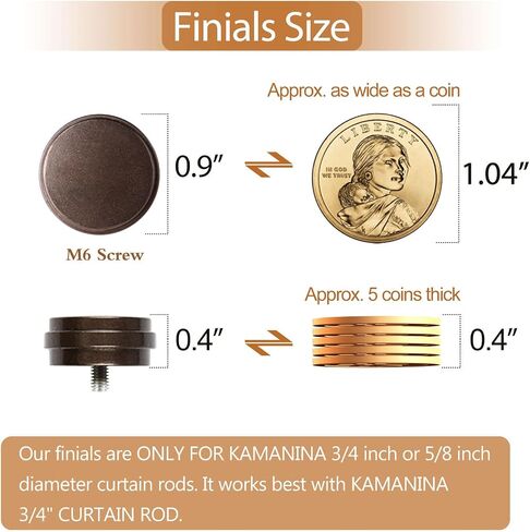 KAMANINA Bronze Replacement Finials for 3/4 or 5/8 Inch Curtain Rods, Modern Drapery Rod Finials with M6 Standard Screws, End Cap Style,2 Pack in Kuwait