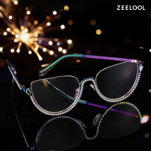 Zeelool Half Frame Cat Eye Glasses With Shiny Diamonds Sparkle ZJGM219641 in Saudi Arabia