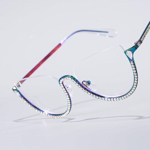 Zeelool Half Frame Cat Eye Glasses With Shiny Diamonds Sparkle ZJGM219641 in Saudi Arabia