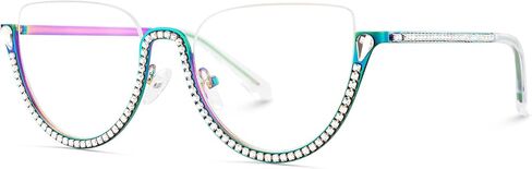 Zeelool Half Frame Cat Eye Glasses With Shiny Diamonds Sparkle ZJGM219641 in Saudi Arabia