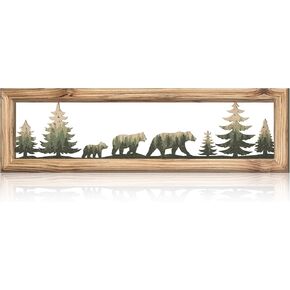Wesiti Woodland Bear Wall Art 16 in Wood Frame Metal Bear Wall Decor Rustic Wildlife Wall Decor Farmhouse Lodge Cabin Wall Decor Animal Picture Art Decor for Home Bedroom Living Room