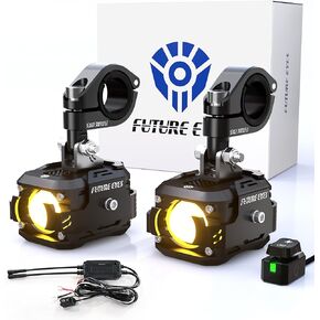 Future Eyes LED Motorcycle Fog Lights, 60W Auxiliary Driving Lights, High/Low Beam, Amber/White Daytime Running Light, Waterproof Off-Road Light for Motorcycles, ATVs, UTVs & Dirtbike
