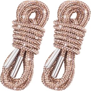 2pcs Glitter Rhinestone Shoe Laces, Sparkly Round Crystal Strings with Metal Aglets, Bling Drawstring Cords Replacement for Sneakers Boots Shoes Dresses Hoodies Sweatpants- Champagne