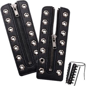 PH PandaHall 2pcs Leather Lace-in Boot Zipper Inserts, 6.3 x 2.2 Inch Black Cowhide Tieless Shoe Laces Eyelets Zipper Boot Laces 7 Holes No Tie Shoe Laces for Women Sneakers Laces Repair DIY, Gunmetal