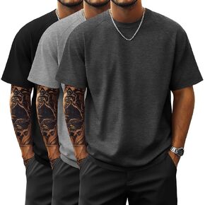 Ficerd 3 Pack Men's Big and Tall Raglan Short Sleeve Thirts ، Side Split Summer Summer 30 ٪ Crowneck Top Slim Soft Basic Tee